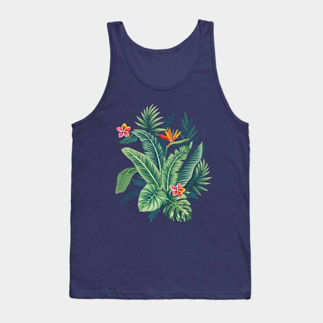 Tropical Banana Monstera Palm Leaves & Flowers Tank Top by CatyArte